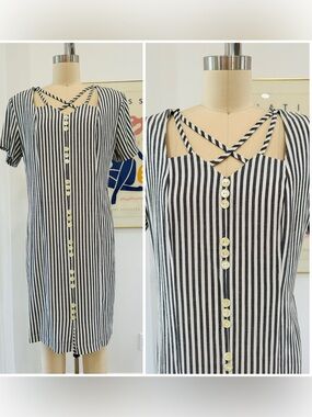 Vintage 80’s Striped Button-Front Short Sleeve Dress